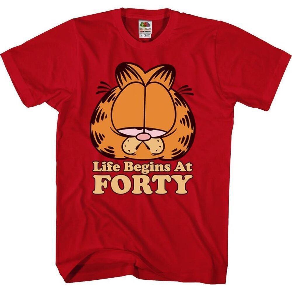 Life Begins At Forty Garfield Cartoon Parent Outfit Funny Cozy Graphic T Shirt